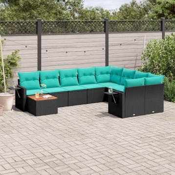 vidaXL 10-delige tuinbankset met kussens van zwart polyrotan, Verzenden