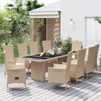 vidaXL 11-delige Tuinset met kussens poly rattan beige, Verzenden, Tuinset