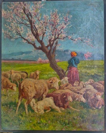 Antonio De Simone (1851-1907) - Pastorella al pascolo, Antiquités & Art