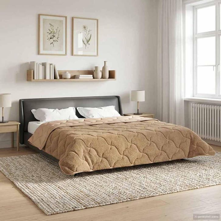 vidaXL Zomer Deken Taupe 200 x 240 cm Microvezel en Teddy, Maison & Meubles, Chambre à coucher | Linge de lit, Envoi