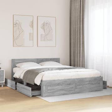vidaXL Bedframe met hoofdeinde bewerkt hout grijs sonoma, Verzenden, Nieuw