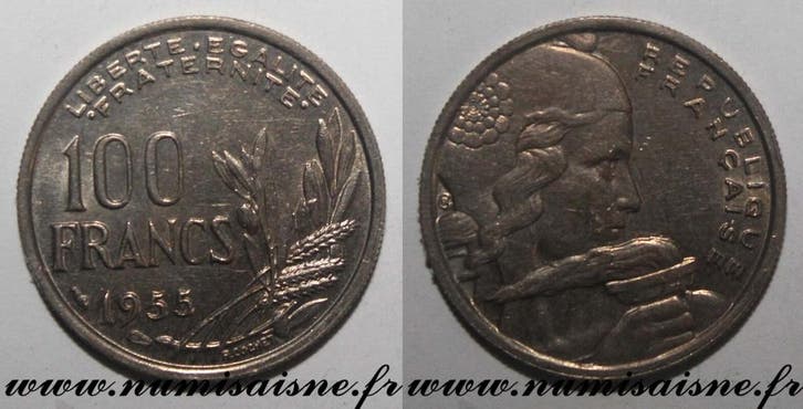 France Frankreich Km 919 100 Francs 1955 Type Cochet, Timbres & Monnaies, Monnaies | Europe | Monnaies non-euro, Envoi