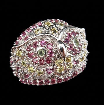 Zilver, De Heilige Bewaarster - Uilenring in Gele Saffier -