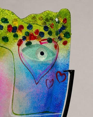 Vase - verre dart coloré sur socle en métal - Verre - Vase
