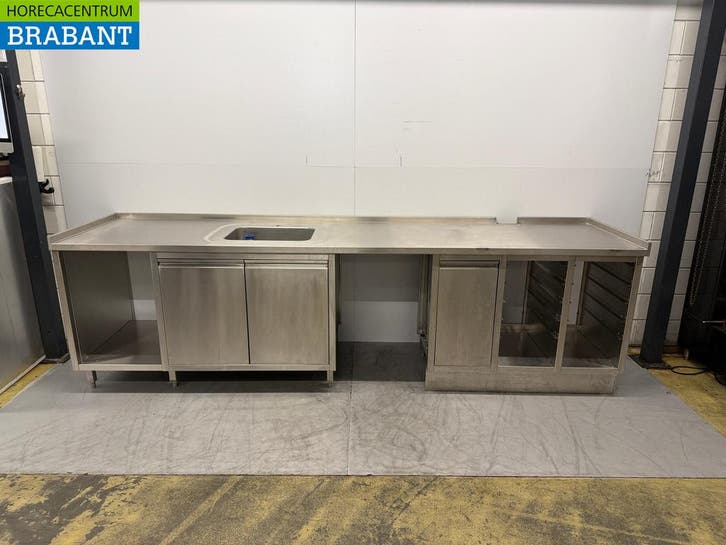 RVS Spoeltafel Werkkast met kasten en regaal 329,5 x 80 x 94, Articles professionnels, Horeca | Mobilier & Aménagement, Enlèvement ou Envoi