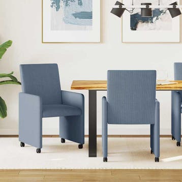 vidaXL Eetkamerstoelen met wielen 2 st Katoenen stof Blauw, Maison & Meubles, Chaises, Verzenden