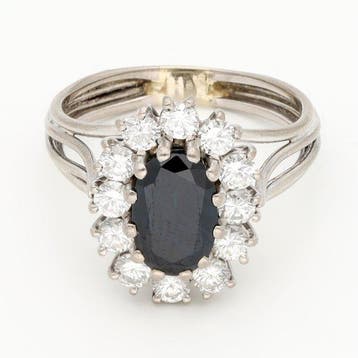 Ring - 18 karaat Witgoud Saffier - Diamant