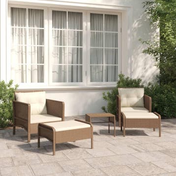 vidaXL 5-delige Loungeset met kussens poly rattan bruin, Verzenden, Nieuw, Loungeset
