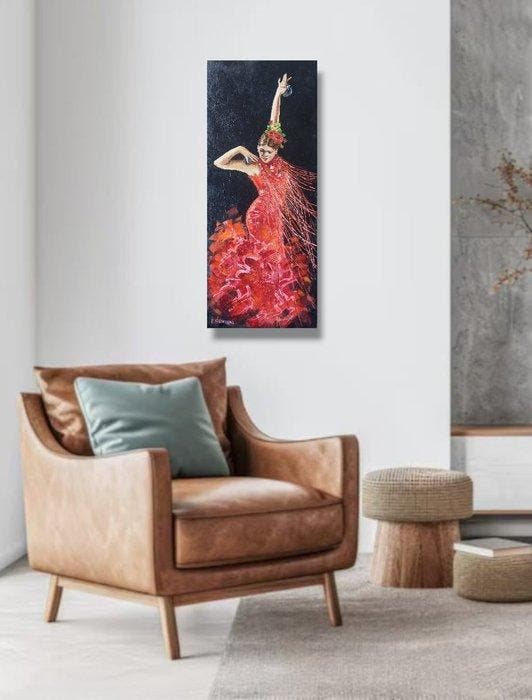 Elisa Brindani (XX) - Ballerina di flamenco in rosso, Antiquités & Art, Art | Peinture | Moderne