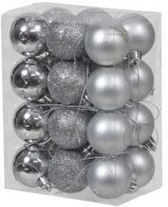 Kerstballen kunststof onbreekbaar Zilver combi 4 cm 24 stuks, Nieuw
