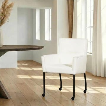 Leren eetkamerstoel met wieltjes en armleuning Lucky -, Huis en Inrichting, Stoelen, Bohemian, Industrieel, Modern, Scandinavisch