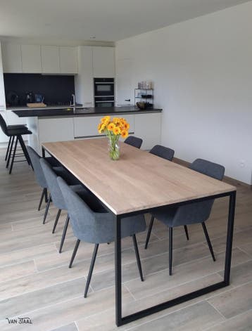 Stalen tafel met houten blad - Design tafels, Huis en Inrichting, Nieuw