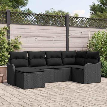 vidaXL Tuinbank Set 6 st Zwart poly rattan, Verzenden, Nieuw