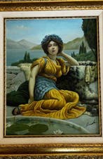 Italiaanse school (XX) - Neoclassical Beauty by the Lake, Antiek en Kunst