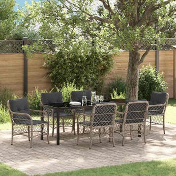 vidaXL Tuin Eettafel Set 7 st Lichtgrijs poly rattan, Tuin en Terras, Verzenden, Nieuw