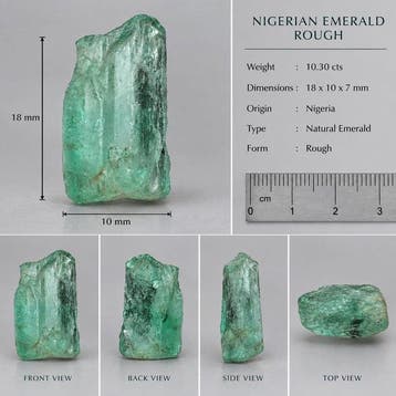 Smaragd Ruwe topkwaliteit, 10,30 ct smaragd kristal rauw -
