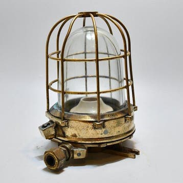 Wandlamp - Messing, Glas - Industrieel kooi-lamp