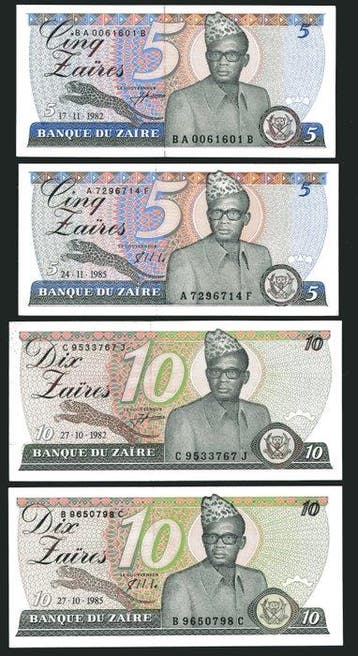 Zaïre. - 22 Banknotes - 1982/1992 (Zonder minimumprijs), Postzegels en Munten
