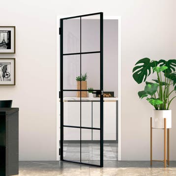vidaXL Binnendeur 83x201,5 cm gehard glas en aluminium smal, Verzenden