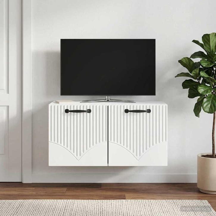 vidaXL Wandmontage TV-kast Wit 59,5 x 31 x 30 cm Bewerkt, Maison & Meubles, Armoires | Mobilier de télévision, Envoi