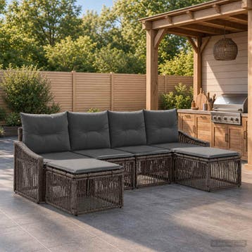 vidaXL Tuinbank Set 6 st Grijs poly rattan, Verzenden