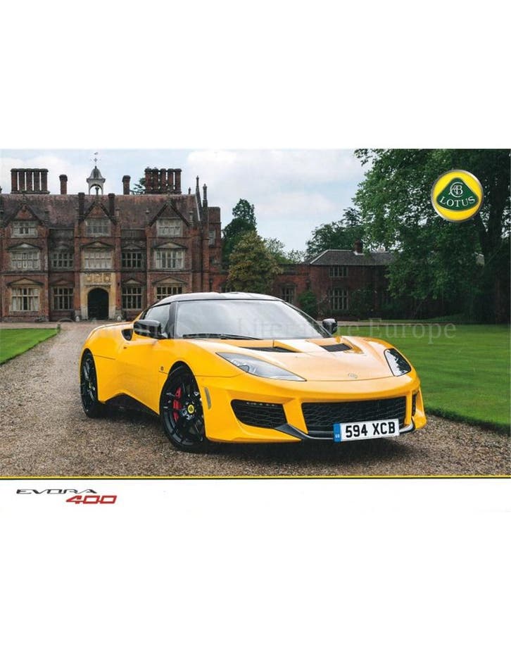 2015 LOTUS EVORA 400 BROCHURE ENGELS, Livres, Autos | Brochures & Magazines