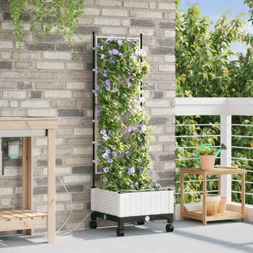 vidaXL Tuin Plantenbak met Irrigatie en Wielen Wit 40 x 40 x, Verzenden, Nieuw