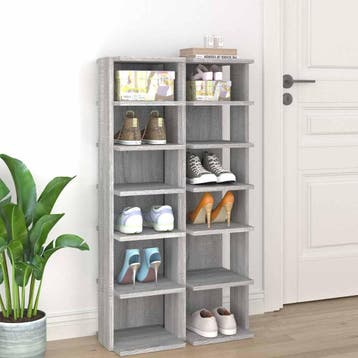 vidaXL Schoenenrekken 2 st 27,5x27x102 cm bewerkt hout grijs, Verzenden
