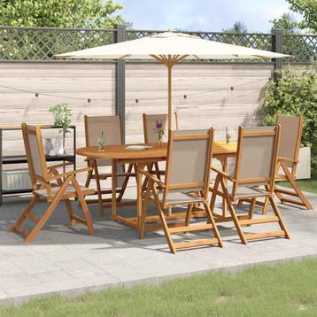 vidaXL 7-delige Tuinset massief acaciahout en textileen, Verzenden, Nieuw, Tuinset