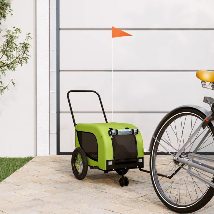 vidaXL Hondenfietstrailer oxford stof en ijzer groen en, Dieren en Toebehoren, Overige Dieren-accessoires, Nieuw, Verzenden