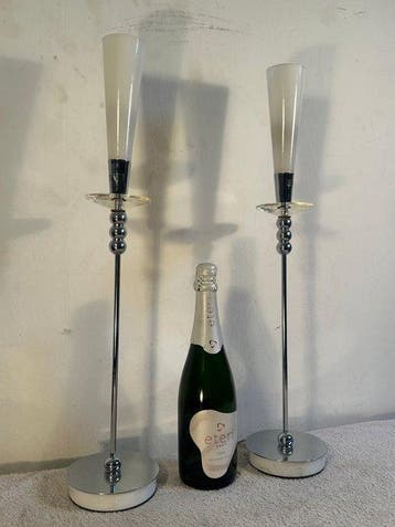 Highlight B.V. - Tafellamp (2) - Diner Set - Chroom, Glas,