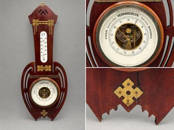 Sierlijke Jugendstil wandbarometer met thermometer –