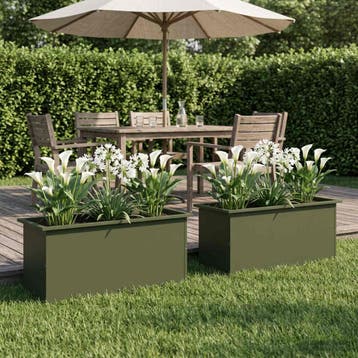 vidaXL Tuinplantenbak met led 2 st Olijfgroen 40 x 100 x 40, Verzenden, Nieuw