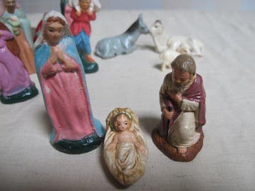 Kerststal (12) - Antieke /vintage kerststal handbeschilderde, Nieuw