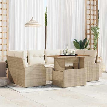 vidaXL Tuinbank Set 7 st Beige Poly rattan, Tuin en Terras, Verzenden, Nieuw