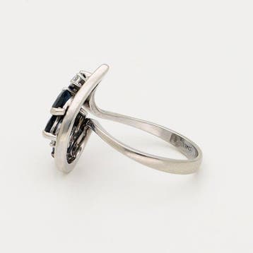 Ring - 18 karaat Witgoud - Diamant - Saffier, Nieuw