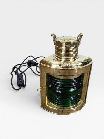 Lampe - Laiton, Verre - Vert, Antiquités & Art