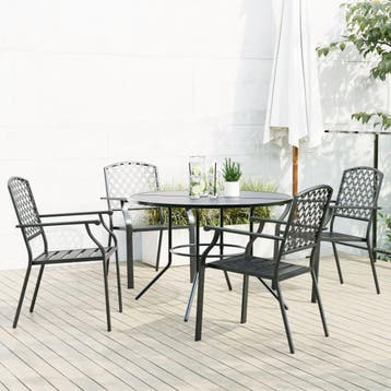 vidaXL 5-delige Tuinset stapelbaar gepoedercoat staal, Verzenden, Nieuw, Tuinset