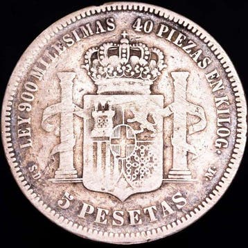 Espagne. Amédée Ier. 5 Pesetas Ceca de Madrid, 1871. SD-M.