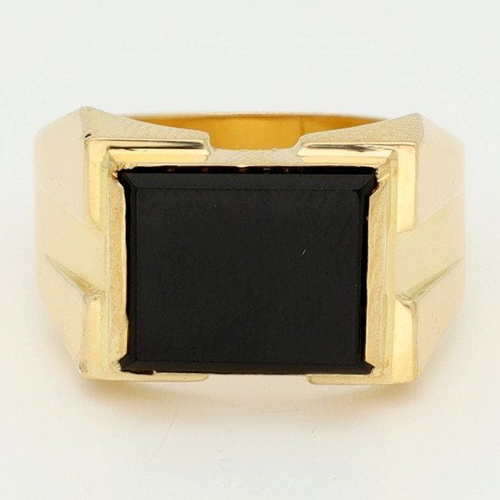 Ring - 18 karaat Geel goud, Beheyt. Onyx - Zegelring, Handtassen en Accessoires, Ringen