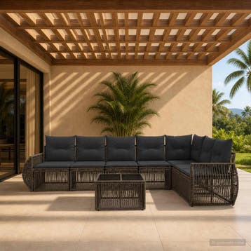 vidaXL Tuinbank Set 8 st Grijs en Donkergrijs poly rattan, Verzenden, Nieuw