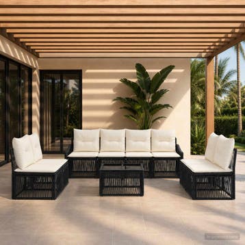 vidaXL Tuinbank Set 9 st Zwart poly rattan, Verzenden, Nieuw