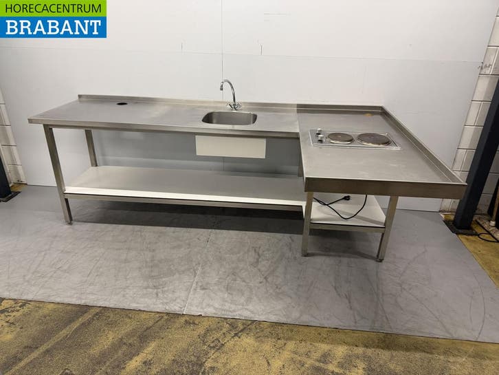 RVS Spoeltafel spoelbak met fornuis 261 x 151 cm Horeca, Zakelijke goederen, Horeca | Meubilair en Inrichting, Ophalen of Verzenden
