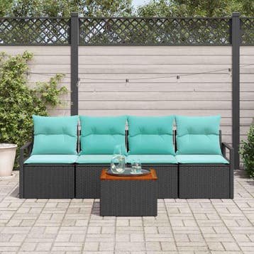 vidaXL Tuinbank Set met kussen 5 pcs Zwart poly rattan, Verzenden