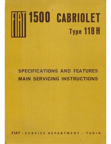 1963 FIAT 1500 CABRIOLET WERKPLAATSHANDBOEK ENGELS