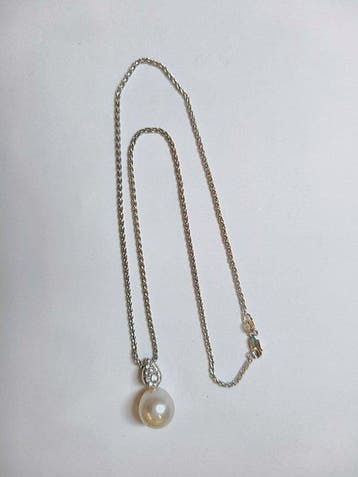 Collier ras du cou - 18 carats Or blanc Perle - Diamant