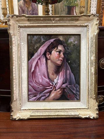 Scuola napoletana (XX) - Giovane donna con velo rosa