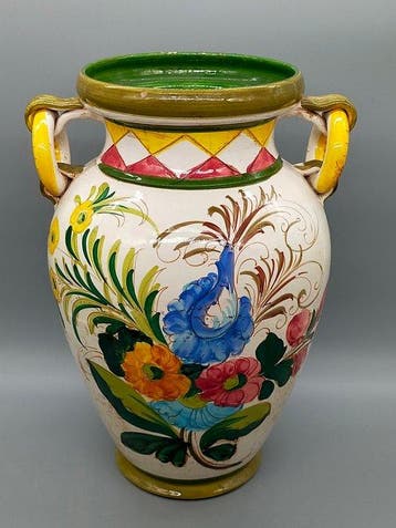 Große Keramik Vase – Handbemalte Italienische Majolika -, Antiquités & Art