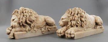 sculptuur, Coppia leoni - 31 cm - Carrara-marmer, Antiek en Kunst