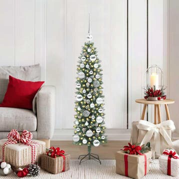 vidaXL Kunstmatige slanke kerstboom Groen en Wit 120 cm, Verzenden
